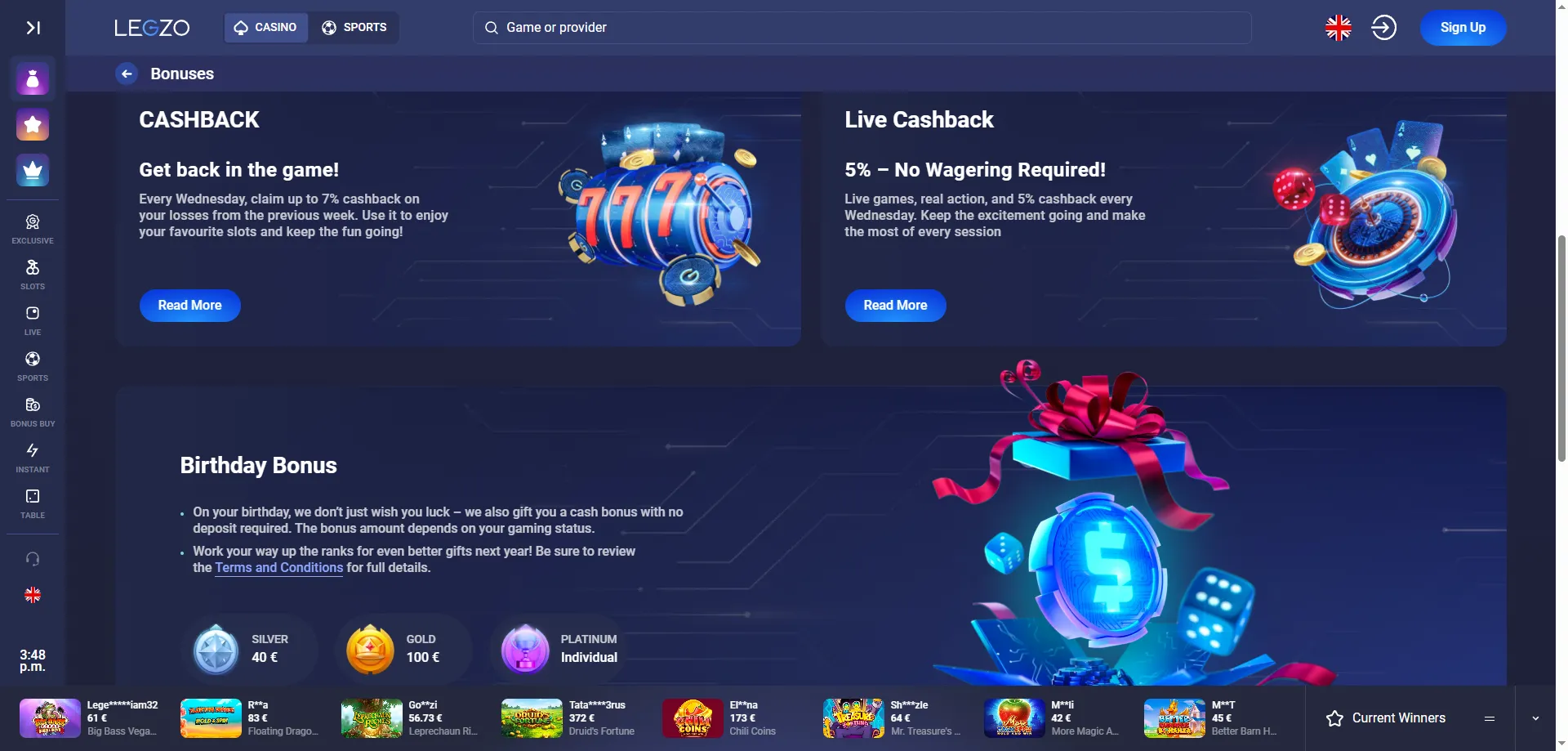 Legzo Casino tervitusboonus kuni 900 eurot ja 200 tasuta spinni
