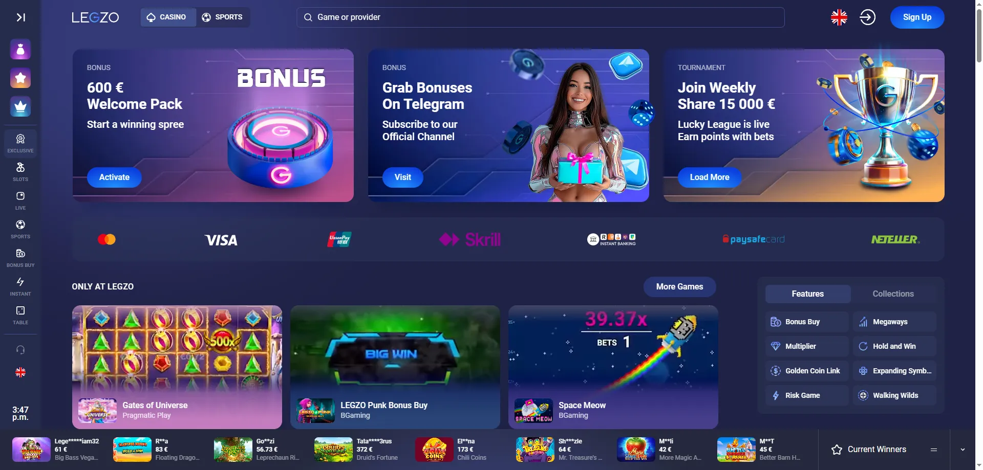 Legzo Casino &uuml;levaade ja hinnang Eesti m&auml;ngijatele 2026